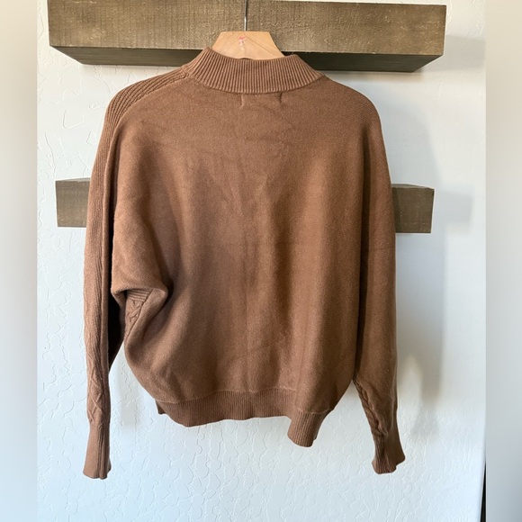 Magaschoni|Brown tan super soft mock neck sweater in textured detail•••Large - Picture 5 of 10